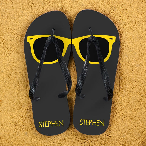 Holiday Style Personalised Flip Flops in Grey and Yellow