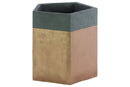Home Accent Pentagonal Shape Cemented Flower Pot With Gold Banded Rim, Gray Benzara