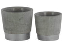 Home Accent Round Cemented Flower Pot  On Silver Banded Rim Base, Set of 2, Gray Benzara
