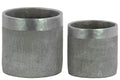 Home Accent Round Cemented Flower Pot With Silver Banded Rim Top, Set of 2, Gray Benzara