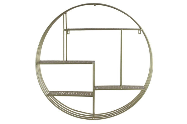 Home Accent Round Metal Wall Organizer With Four Shelves, Champagne Silver Benzara