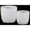 Home Accent Round Shaped Ceramic Pot with Embossed Lattice Square Design, White, Set of 2 Benzara