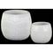 Home Accent Round Shaped Ceramic Pots with Embossed Lines Design, Glossy White, Set of 2 Benzara