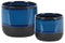 Home Accent Round Stoneware Pot With Tapered Bottom, Set Of 2, Blue And Black Benzara