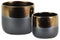 Home Accent Round Stoneware Pot With Tapered Bottom, Set Of 2, Gold And Gray Benzara