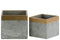 Home Accent Square Cemented Flower Pot With Gold Banded Rim Top, Set of 2, Gray Benzara