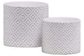 Home Accent Stoneware Cylindrical Embossed Lattice Floral Design Pot, Set of 2, White Benzara