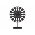 Wood Round Buddhist Wheel Ornament on Rectangular Stand in SM Matte Finish, Black