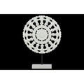 Wood Round Buddhist Wheel Ornament on Rectangular Stand in SM Matte Finish, White