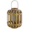 Wood Round Lantern with Lattice Design Body and Handle, Brown