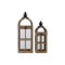 Wood Square Lantern with Ring Handle and Window Pane Design Body, Set of Two, Brown