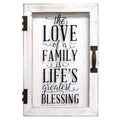 Home Decor Apartment Decor - 12" X 1.5" X 18" Distressed White Life's Blessings Printed Glass Decor HomeRoots