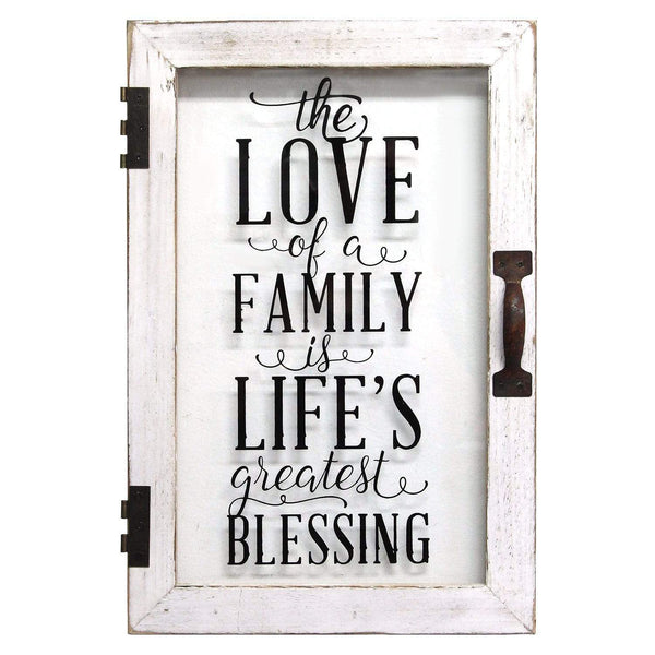 Home Decor Apartment Decor - 12" X 1.5" X 18" Distressed White Life's Blessings Printed Glass Decor HomeRoots