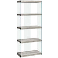 Home Decor Bookshelf Decor - 12" x 24" x 58'.75" Grey, Particle Board, Tempered Glass - Bookcase HomeRoots