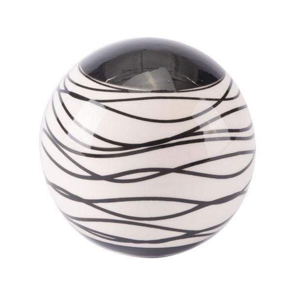 Home Decor Decoration - 4.1" X 4.1" X 4.1" Black And Ivory Stripes Orb HomeRoots