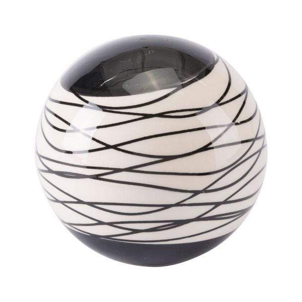Home Decor Decoration - 4.7" X 4.7" X 4.7" Large Black And Ivory Stripes Orb HomeRoots