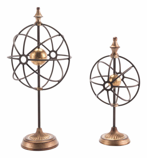 Home Decor Decoration - 9.8" x 9.4" x 21.5" Multicolor, Steel, Globes With Pedestal - Set of 2 HomeRoots