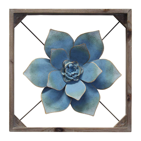 Home Decor Decoration Ideas - 15.75" X 1.97" X 15.75" Blue Metal Wood Flower HomeRoots