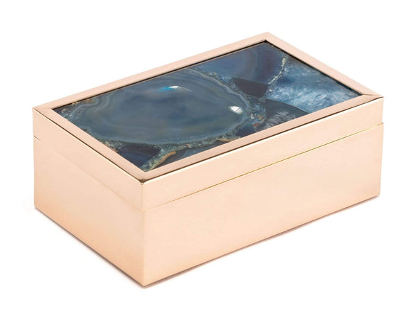 Home Decor Decorative Boxes - 6.3" x 3.9" x 2.4" Blue, Printed Glass & Steel, Stone Box Small HomeRoots