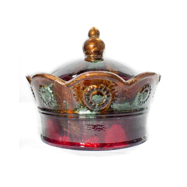 Home Decor Decorative Boxes - 8" X 8" X 6'.5" Copper, Green, Red Ceramic Foiled & Lacquered Crown Box HomeRoots