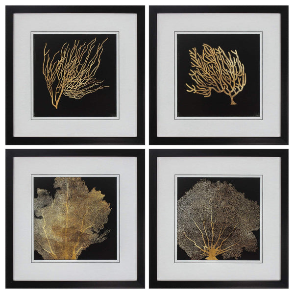 Home Decor Decorative Frame - 20" X 20" Dark Wood Toned Frame Coral (Set of 4) HomeRoots