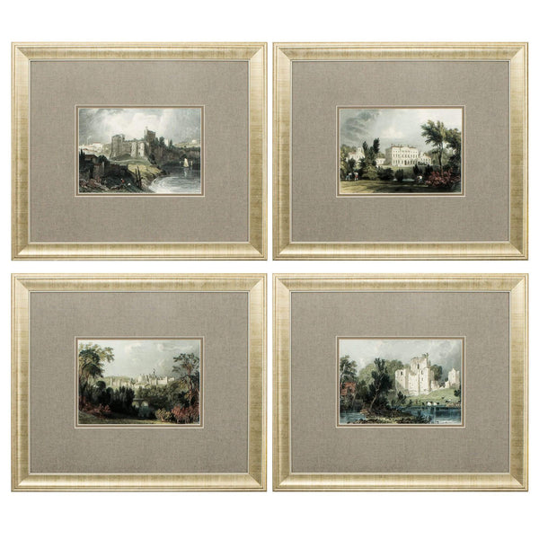 Home Decor Decorative Frame - 21" X 18" Gold Frame Castles (Set of 4) HomeRoots