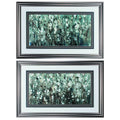 Home Decor Decorative Frame - 33" X 21" Gunmetal Gray Frame White Blooms Navy (Set of 2) HomeRoots