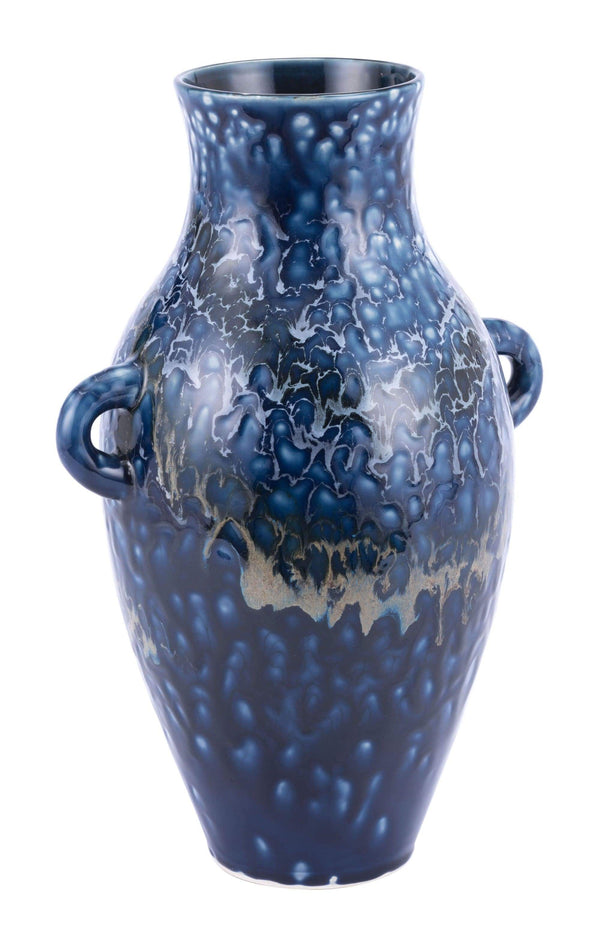Home Decor Decorative Glass Bottles - 12" x 9.3" x 17.7" Blue, Ceramic, Large Bottle HomeRoots