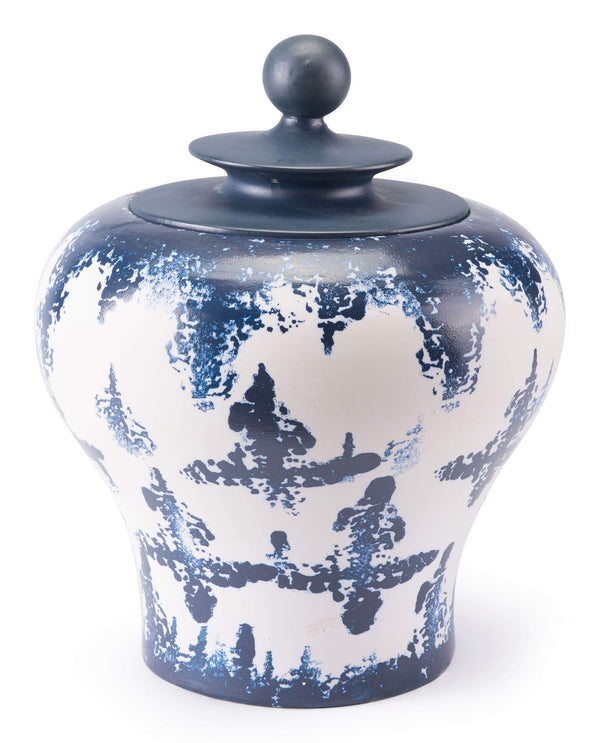Home Decor Decorative Jars - 16.1" x 16.1" x 19.7" Blue & White, Ceramic, Medium Temple Jar HomeRoots