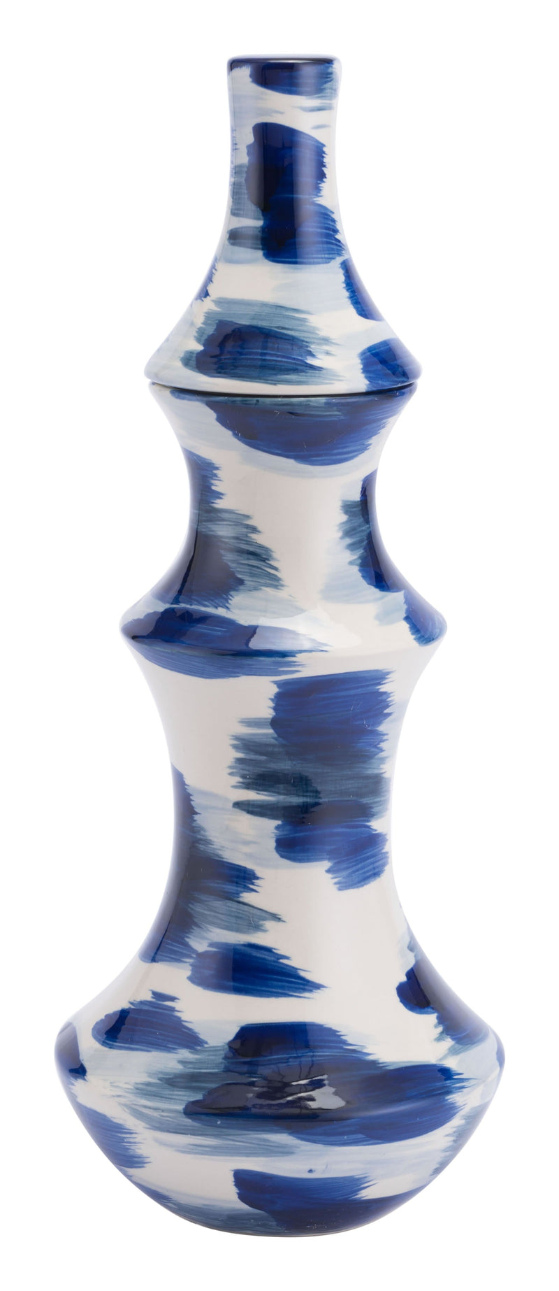 Home Decor Decorative Jars - 8.7" x 8.7" x 21.3" Blue & White, Ceramic, Large Jar HomeRoots