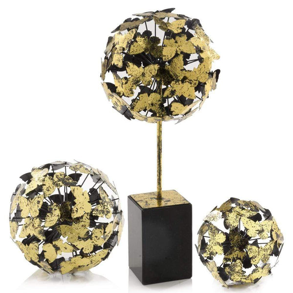 Home Decor Decorative Spheres - 6" x 6" x 6" Black/Gold Leaf - Butterfly Sphere HomeRoots