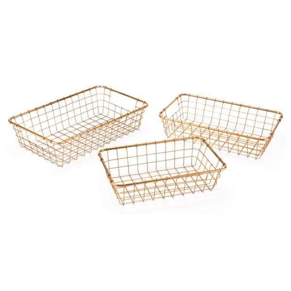 Home Decor Decorative Tray - 19.7" X 11.8" X 4.9" 3 Pcs Simple Gold Baskets Grid Trays HomeRoots