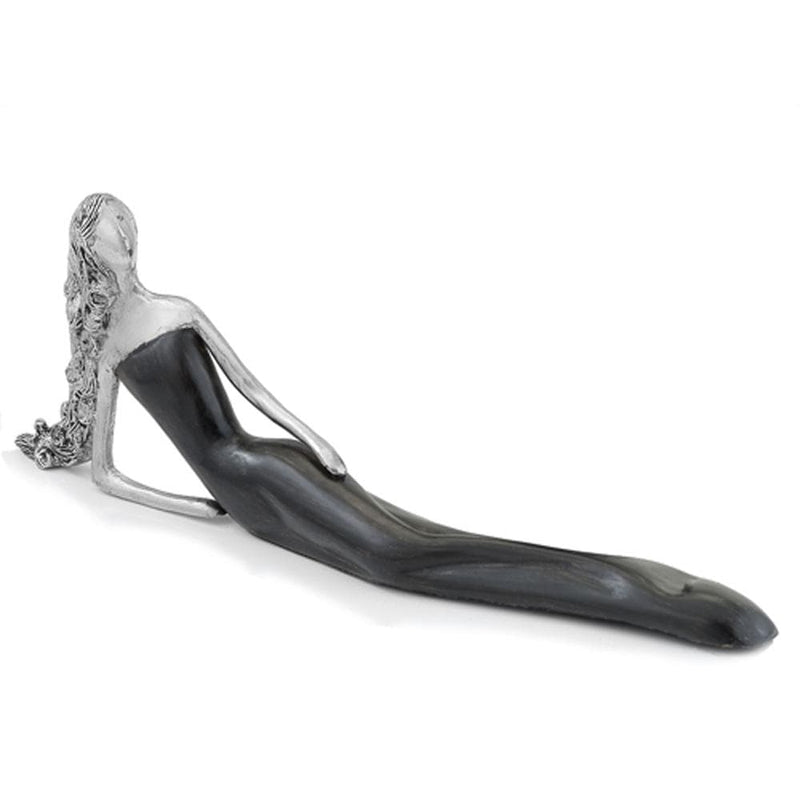Home Decor Dining Room Decor - 3" x 17.5" x 6" Black & Silver, Curly Long Hair - Reclining Lady HomeRoots