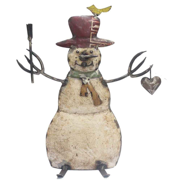 Home Decor Dining Room Decor - 6" x 12" x 14" White/Red/Bronze/Yellow, Reclaimed Iron - Snowman HomeRoots