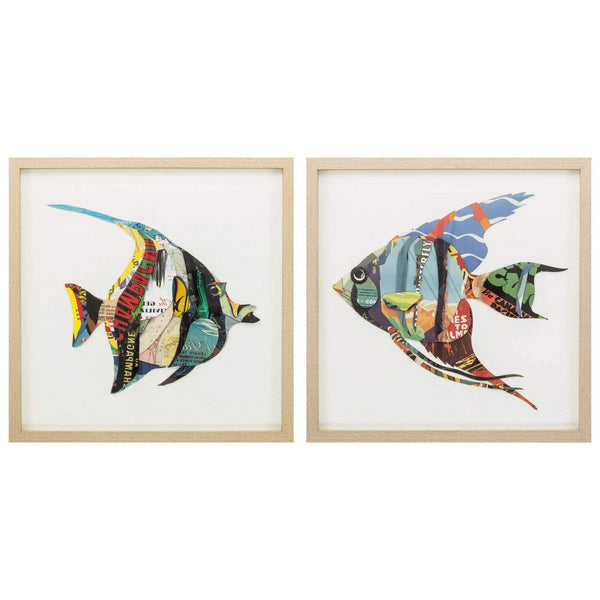 Home Decor Home Decor - 18" X 18" Paper Collage Fish (Set of 2) HomeRoots