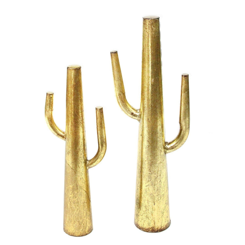 Home Decor House Decor - 19.75" X 3.5" X 6.75" Gold Metal Cactus HomeRoots