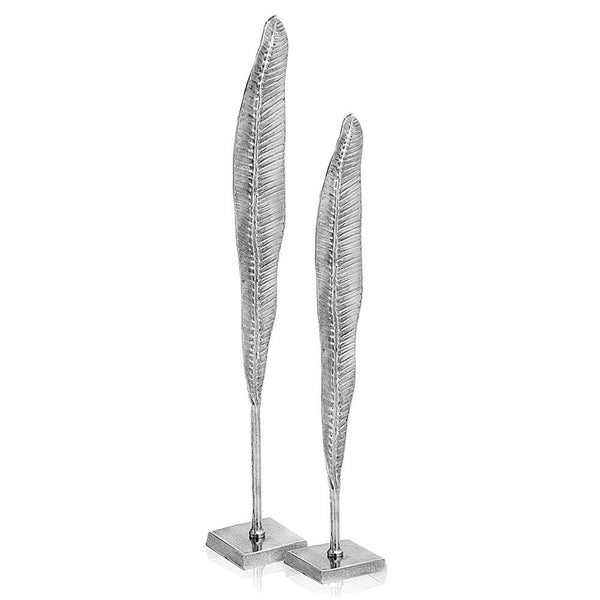 Home Decor Interior Decoration - 4.5" x 4.5" x 32.5" Rough Silver, Tall, Thin - Leaves Set of 2 HomeRoots