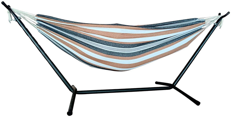Home Decor Living Room Decor - 60" X 125" X 42" Desert Colored Brazilian Double Hammock with 2 Stand HomeRoots