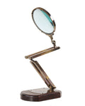 Home Decor Living Room Decor - 7.5" x 14.5" x 28" Brass Big Magnifier Glass With Wooden Base HomeRoots