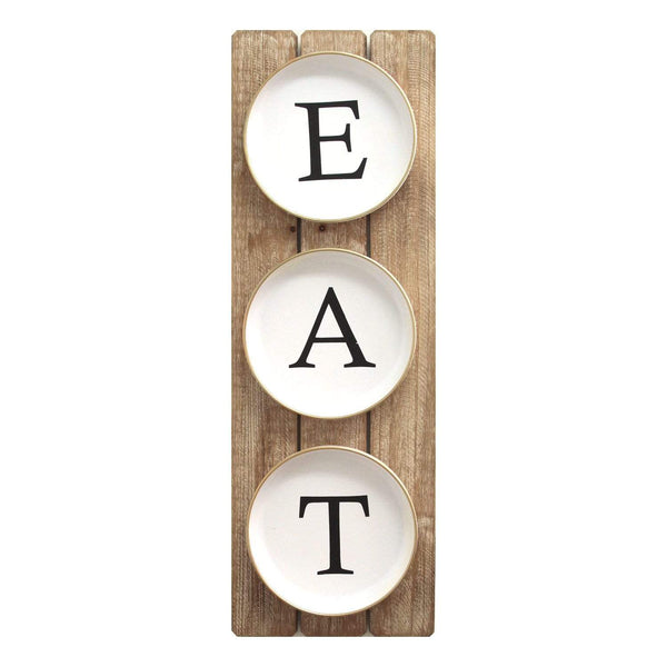 Home Decor Rustic Home Decor - 11.81" X 2.36" X 35.43" Natural Wood Planked "Eat" Sign HomeRoots