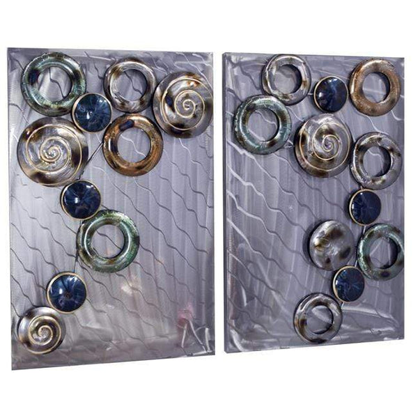 Home Decor Rustic Home Decor - 33" X 8" X 23" Metallic Multi Color Metal Hollow Circles On Brushed- Set Of 2 HomeRoots