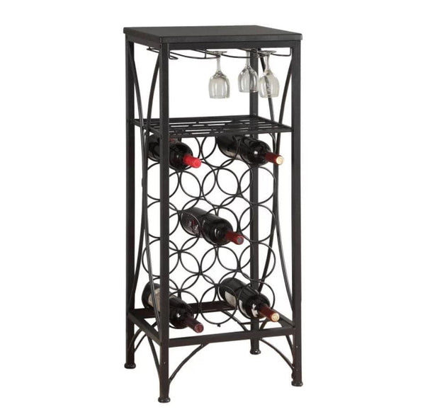 Home Essentials Perfect Bar - 12'.5" x 16'.25" x 40'.5" Black, Metal, Wine Bottle and Glass Rack - Home Bar HomeRoots