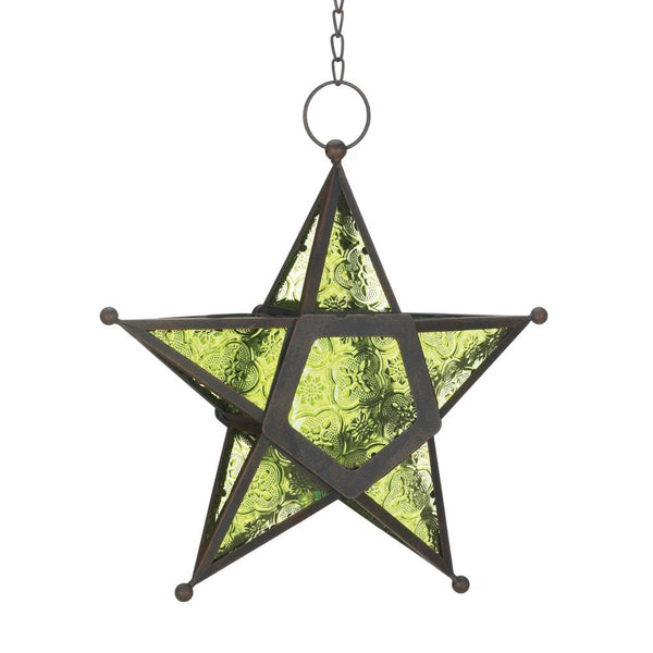 Decorative Lantern Green Glass Star Lantern