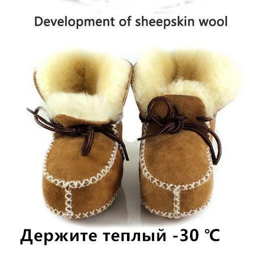 Hongteya winter Genuine Leather baby shoes boots infants warm shoes fur wool girls baby booties Sheepskin boy baby boots-camel-2-JadeMoghul Inc.
