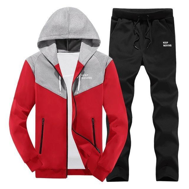 Hooded Top & Casual Bottom Suit Set - Men Track Suit