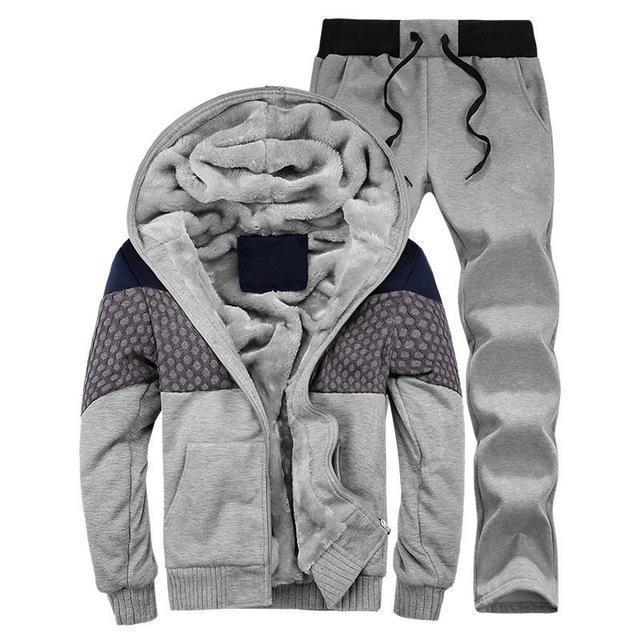 Hooded Tracksuit / Winter Thick Inner Fleece Set-D21 gray-S-JadeMoghul Inc.