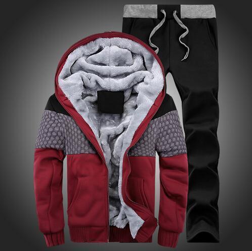 Hooded Tracksuit / Winter Thick Inner Fleece Set-D21 red-S-JadeMoghul Inc.
