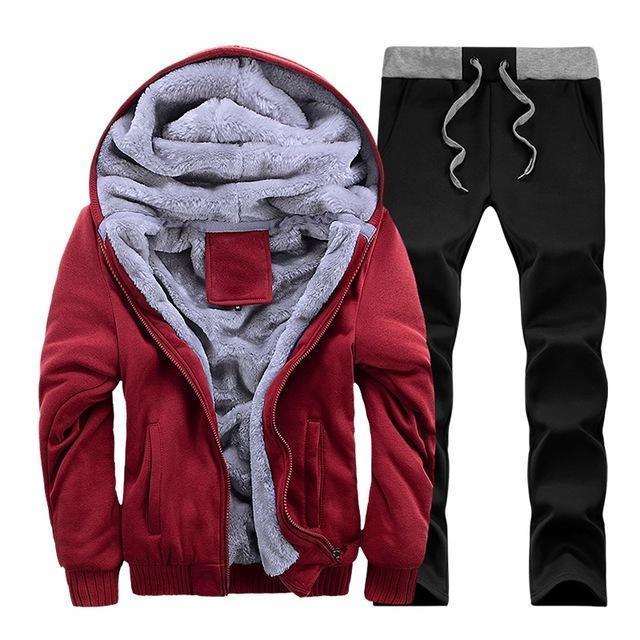 Hooded Tracksuit / Winter Thick Inner Fleece Set-D59 red-S-JadeMoghul Inc.