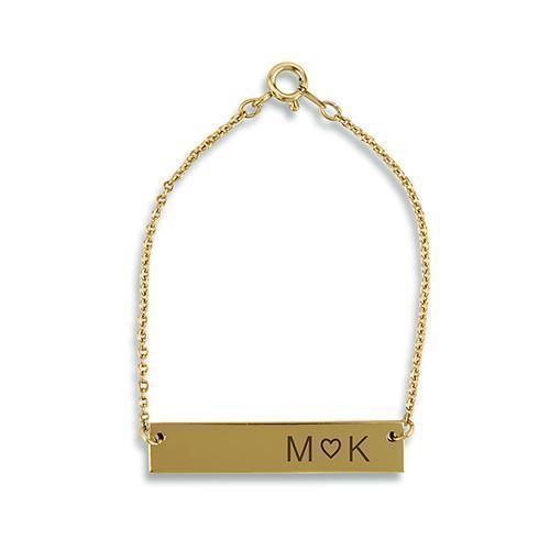 Horizontal Rectangle Tag Bracelet - Initials with Heart Matte Gold (Pack of 1)-Personalized Gifts for Women-JadeMoghul Inc.