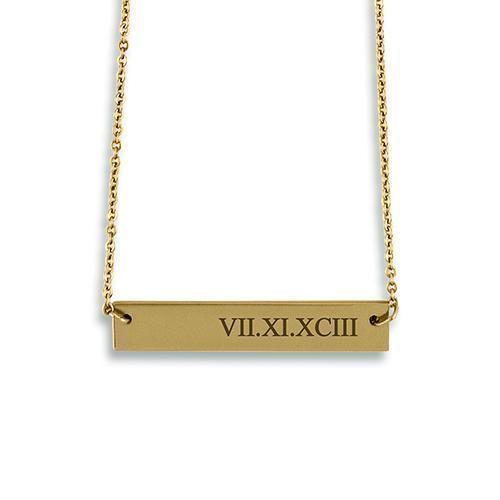 Horizontal Rectangle Tag Necklace - Roman Numerals (Pack of 1)-Personalized Gifts for Women-JadeMoghul Inc.